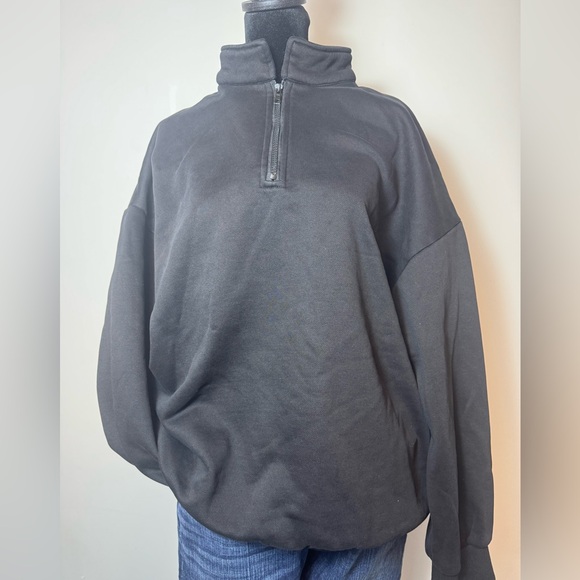 Trendy Queen Oversized Women’s Black Half-Zip Sweatshirt Size L - Picture 2 of 11